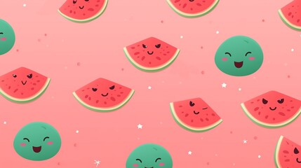 Watermelon Wallpaper. Vibrant and juicy watermelon slices pattern with fresh green rinds and pink-red pulp, seamless and bright