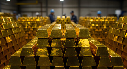 Stacked gold bars in a vault represent wealth and security