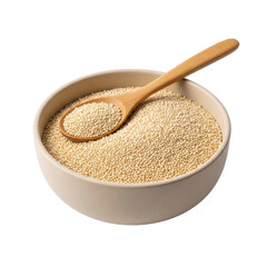 A ceramic bowl filled with tiny amaranth seeds and a wooden spoon, perfect for representing healthy eating, gluten free diets, and ancient grains.