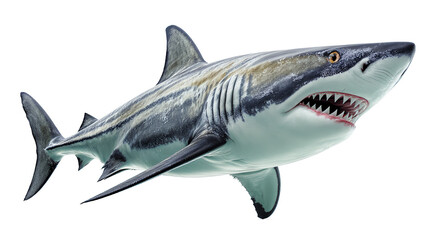 Obraz premium Great White Shark Underwater Scene Ocean Predator Marine Life Wildlife Aquatic Animal 3D Re