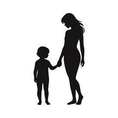 Emotional black silhouette of a mother holding her child closely, touching foreheads, love and bonding concept on white background
mother_child_love_black_silhouette_vector_emotional_pose_art