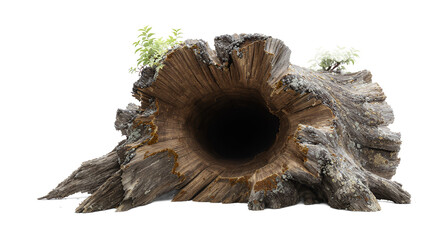 Hollow Tree Trunk with Plants Nature Texture Decaying Wood  Forest Scene