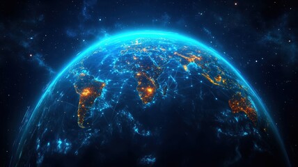Obraz premium Global Network on Earth from Space - Data Connectivity and Technology Concept earth space technology