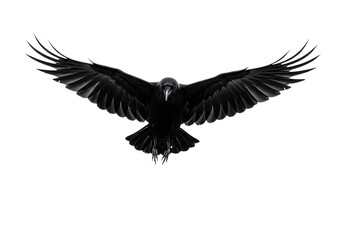 Naklejka premium A dramatic image of a black crow in flight with its wings fully extended against a black background created with generated ai