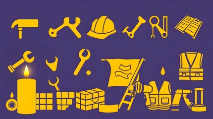 Labor day memorial candle with tools and safety gear for worker remembrance design