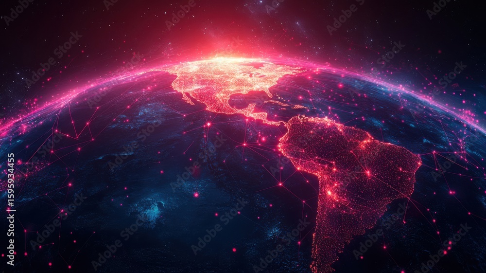 Aufkleber global digital network connecting the americas digital communication technology data internet globe