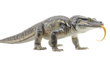 Large reptile with textured skin and long tail isolated on white background