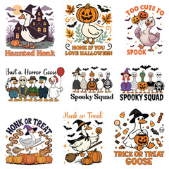 Bundle of Spooky Goose Shirt, Halloween Spooky Goose T-shirt Vector, Retro Scary Goose Illustration, Silly Goose Halloween Clipart, Funny Animal Season Design