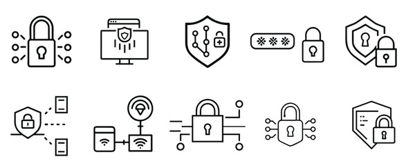 Cybersecurity icon set for blogs, websites, clipart, data protection, IT security, awareness, education, presentations, infographics
