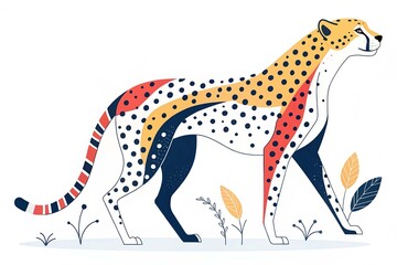 Minimalist flat vector cheetah illustration simple stylized design bold colors clean aesthetic animal vector animal vector on White Background