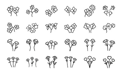 Hand-Drawn Flower Icon Set – Cute Minimalist Botanical Line Art Clipart Bundle Featuring Floral and Leaf Silhouettes for Nature, Craft, and Design Projects

