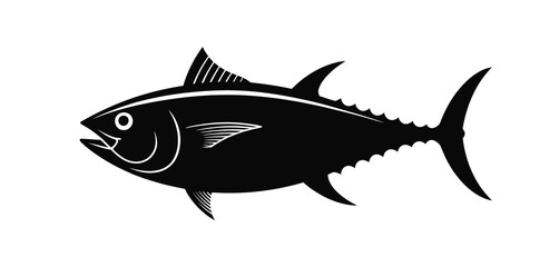 Fototapeta premium Black silhouette of a tuna fish on a white background