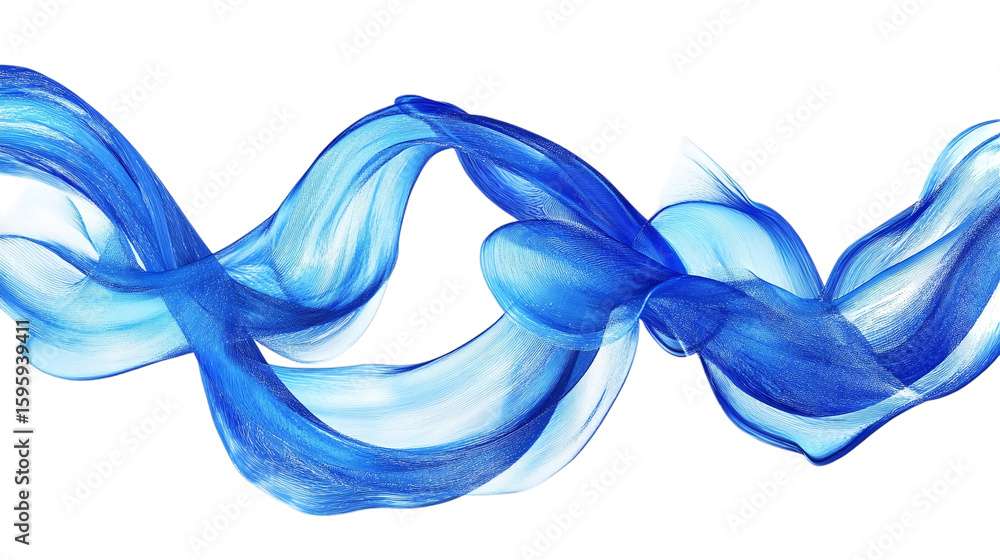 Poster 3d abstract blue liquid ribbon swirl with gradient texture painted in watercolor brush technique for