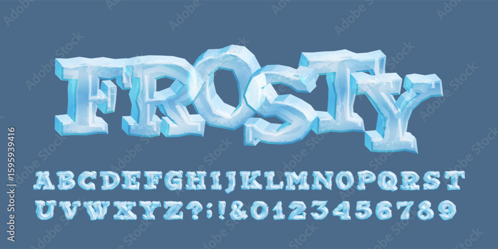 Fototapete frosty alphabet font. cartoon 3d ice letters and numbers. stock vector typeface for your typography 
