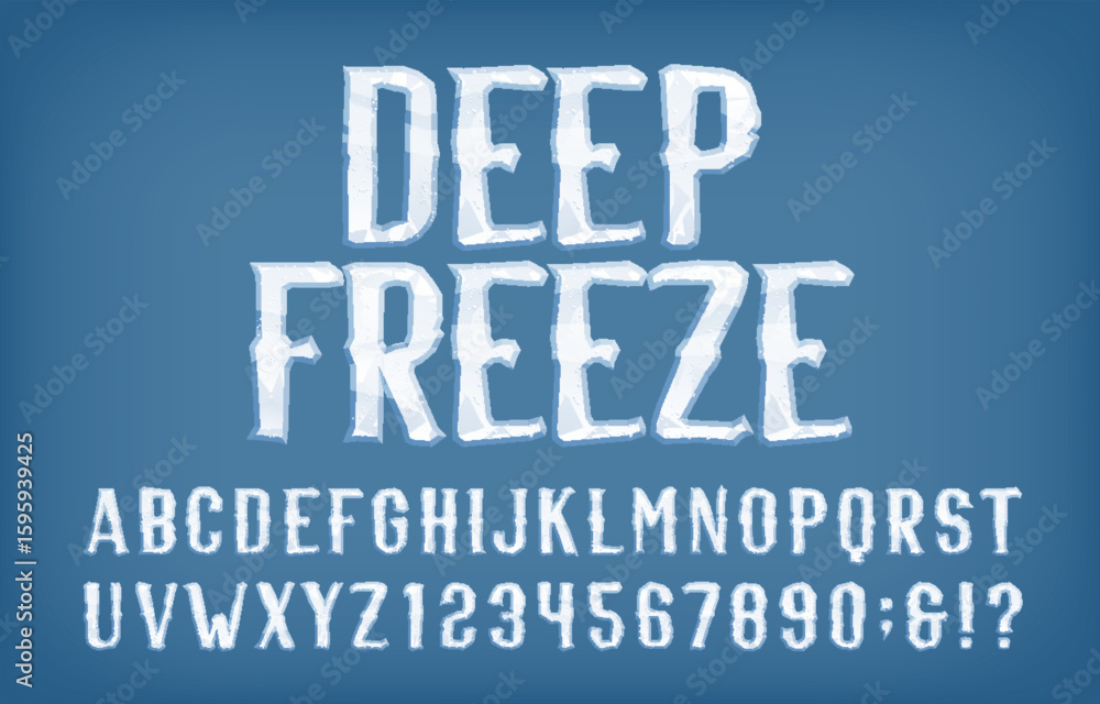 Fototapete deep freeze alphabet font. cartoon letters, numbers and different symbols. stock vector typeface for