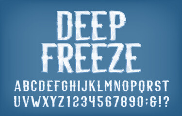 Deep Freeze alphabet font. Cartoon letters, numbers and different symbols. Stock vector typeface for your typography design.