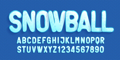 Snowball alphabet font. Cartoon letters and numbers. Stock vector typeface for your typography design.