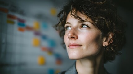 A focused professional woman reviewing a project timeline