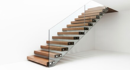 Modern wooden staircase with glass balustrade