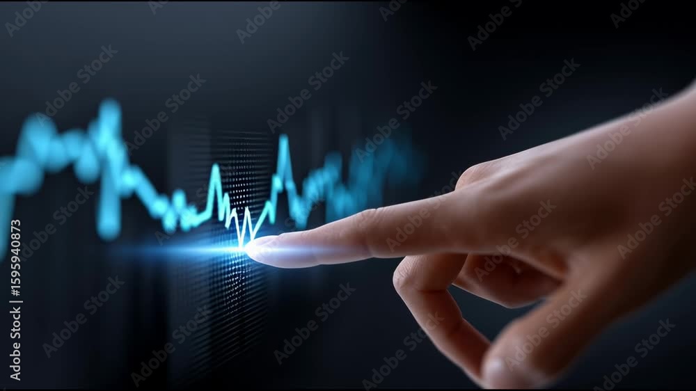 Aufkleber significant increase in analytics displayed by finger touch on interactive digital screen