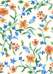  Multicolor connecting flowers and leafs seamless print  pattern for summer 