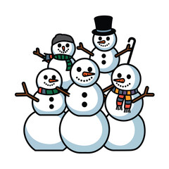 Happy snowman family celebrating winter holidays together
