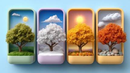 Four seasons trees in framed panels