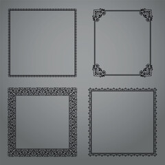 Set of decorative frames Elegant vector element for design in Eastern style, place for text. Floral black and gray borders. Lace illustration for invitations and greeting cards