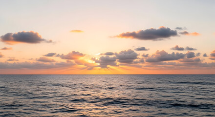 Obraz premium Ocean at Sunset Golden Light with Cloudy Sky Tranquil Seascape