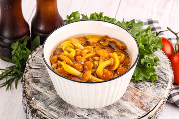 Marinated honey mushroom in the bowl