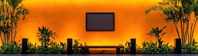 A home entertainment center features a modern television installation