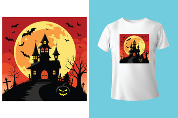 Girl in template blank black tshirt with halloween ,fall ,orange pumpkin home design. Black t shirt model mock up
