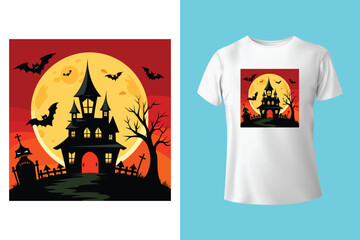 Girl in template blank black tshirt with halloween ,fall ,orange pumpkin home design. Black t shirt model mock up