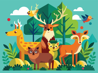 Obraz premium Cartoon Forest Wildlife for Kids