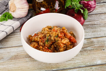 Grilled vegetables salad - Eggplant, tomato and pepper