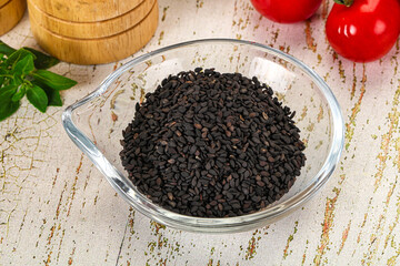 Black sesame seeds in the bowl