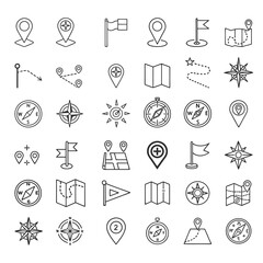 Fototapeta premium Map Navigation Line Icons Set 40 Minimal Outline Vector Symbols AI Generated