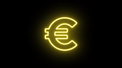 Neon euro icon animation, uniform rotation with color blink. Glowing neon 3D euro money icon, looped spin with blink. Euro currency sign, european money, bank business, investments. 4 colors - Powered by Adobe