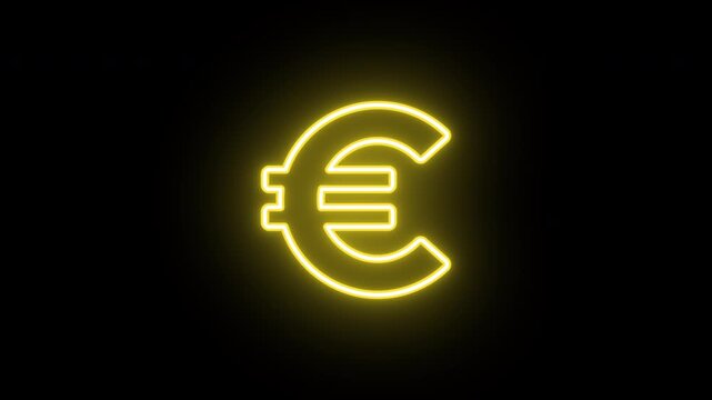 Neon euro icon animation, uniform rotation with color blink. Glowing neon 3D euro money icon, looped spin with blink. Euro currency sign, european money, bank business, investments. 4 colors