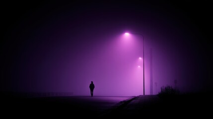 Dark Urban Noir Under Purple Glow Lamp and Mist