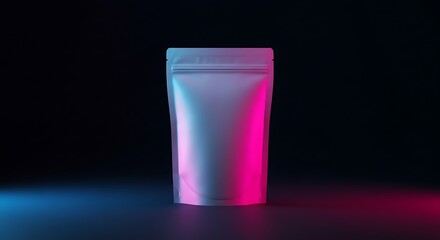 Stand-Up Pouch Packaging Mockup Neon Lights Design