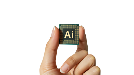 AI microchip held in hand representing artificial intelligence innovation and computing power
