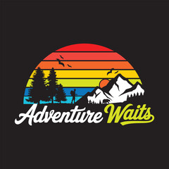 Adventure Waits Retro Hiking Sunset SVG | Mountain Camping Silhouette Vector Design