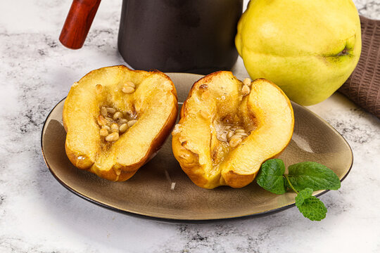 Baked quince with honey and cedar