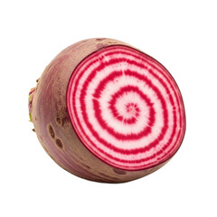 Freshly sliced Chioggia beet with striking red and white concentric rings. PNG Transparent