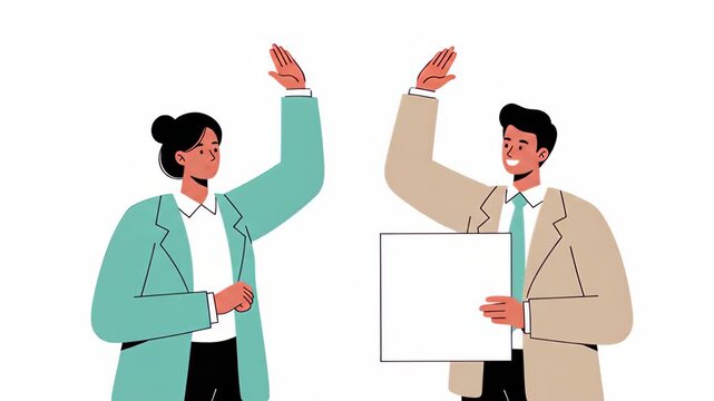 Flat vector a business team is celebrating a successful achievement with a high five, showcasing collaboration and partnership, isolated on white background