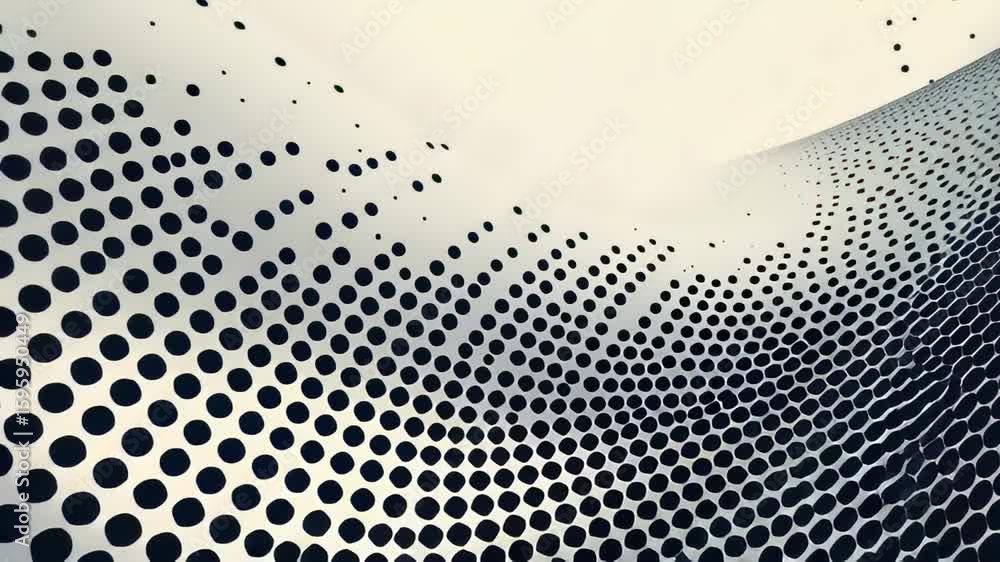 Poster abstract black and white design with dotted pattern swirling across a light background