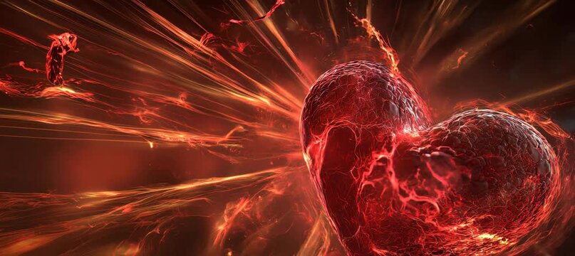 Broken heart love symbol on dark red background. Divorce breakup love. Generative video AI technology.	
