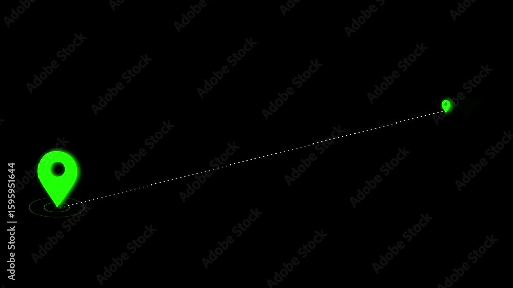 Poster green airplane flight path animation. destination marker gps navigation travel journey. animated fli
