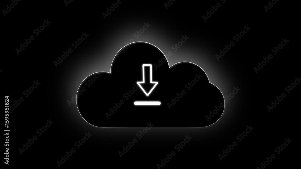 Aufkleber neon cloud download symbol on dark background seamless tech motion graphic animation loop. cloud dow